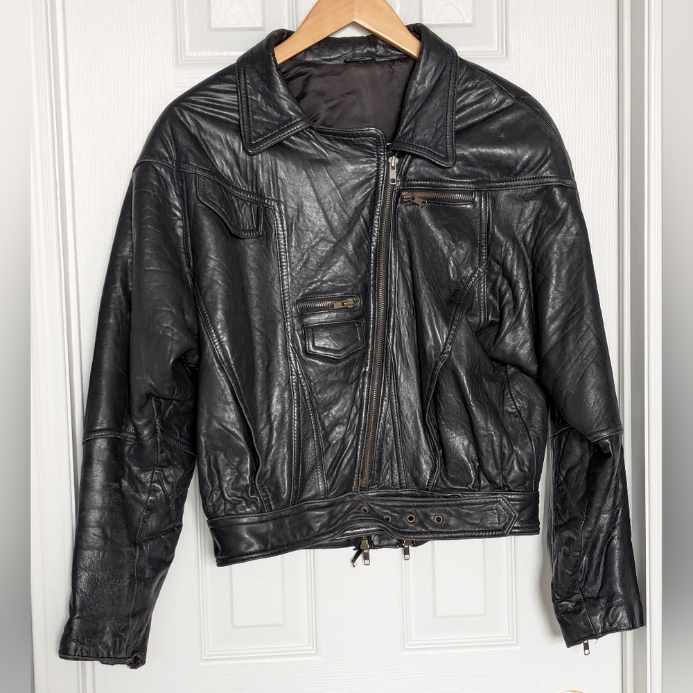 Fox Run Vintage Men's (Medium) Lined Black Leather Motorcycle Jacket